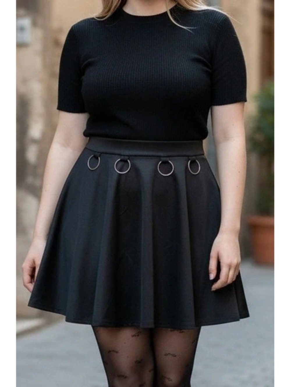 Social Collision Black O-Ring Goth Skater Skirt High Waisted XL